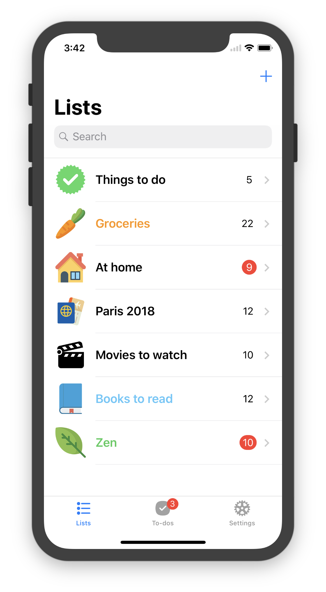 Pocket Lists app on an iPhone X